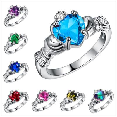 China Women Crystal Ladies Ring CLASSIC Jewelry Silver Heart Shaped Zircon Rings for sale