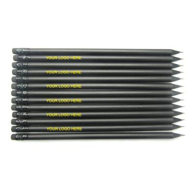 China Promotional Pencil Customized Logo Black Wooden Pencil HB 7 Inch Black Wooden Pencil With Eraser School Supplies Pencil for sale