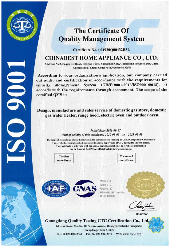 ISO9001 - Chinabest Home Appliance Co., Ltd.