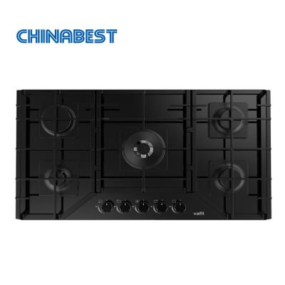 China 90 Cm 5 Burner High Quality Black Ceramic / Glass Tempered Glass Built In Gas Hob for sale