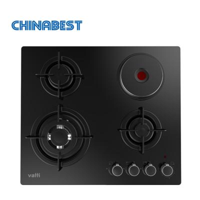 China High Quality Black Ceramic / Glass 4 Burner Tempered Glass Built In Gas Hob And Electric Stove for sale