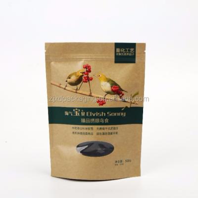 China Safety Stand Up Kraft Paper Pouch With Clear Window For Birds Food for sale