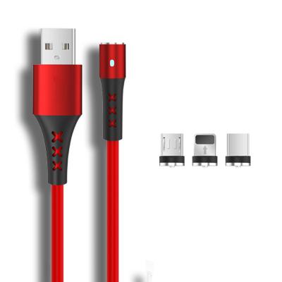 China Strong Magnetic + LED Indicator + 360Â ° Hot Selling Spin Amazon Silicone 360 ​​Magnetic LED 3 Spin In 1 USB Charging Cable for sale