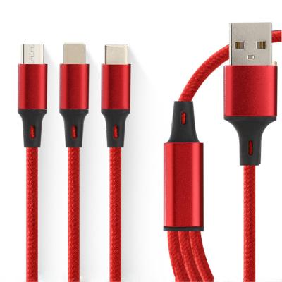 China OEM Wholesale Universal Fast Charging 1.2m USB 2.0 Cloth Braided 3 in 1 Durable Nylon Braided Charging Cable Quickly Charging QC 3.0 USB for sale