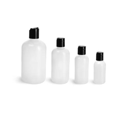 China Natural Household Products HDPE Boston Ronux Bottle With Black Disc Top Caps for sale