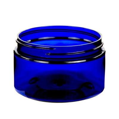 China Cosmetic 4 oz. Cobalt Blue Straight Sided Plastic Jar With 70mm Black PP Screw Cap For Cosmetic Packaging for sale