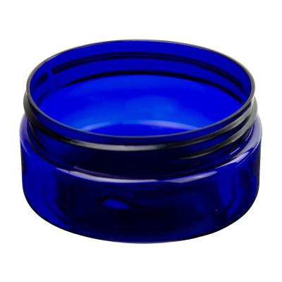 China Cosmetic 2 oz. Straight Sided Cobalt Blue PET Plastic Jar With 56 Mm PP Black Screw Cap For Cosmetic Packaging for sale