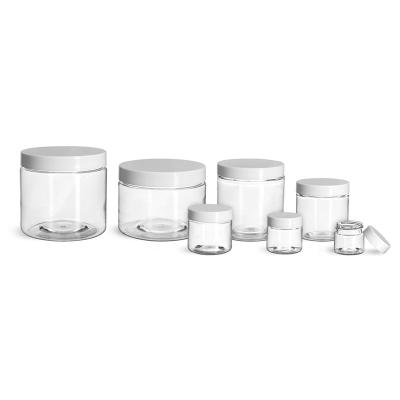 China Single Clear PET Straight Sided Jars With Lined White Smooth Plastic Covers Transparent Plastic Jar for sale