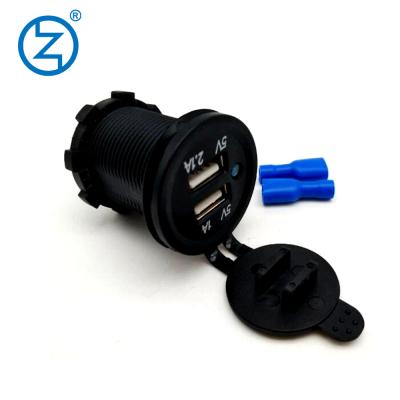 China Voltage Monitoring CE DC 12V 24V Input Output 5V Waterproof Car LED 1A 2.1A 3.1A Dual USB Charger Indicator With Cover for sale