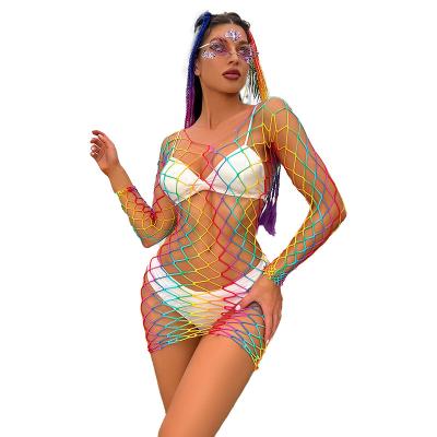 China Sexy Beach Sex Rainbow Fashion Apparel Sexy Lingerie Underwear Body Stocking Cavity Temptation Onesie Striped Sexy Underwear for sale