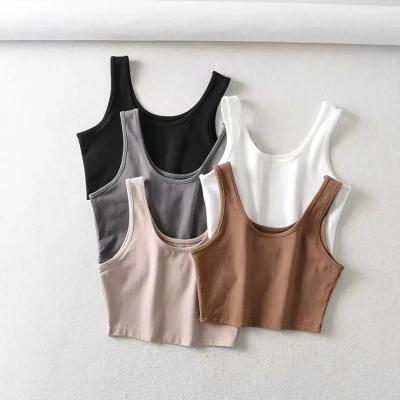 China White Breathable Cotton Women Summer Sleeveless Top Women Plain Cropped Soft Cropped Tank Tops Leisure Crop Tops for sale