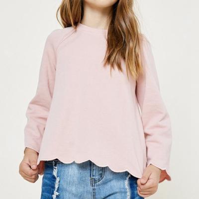 China Autumn Cute Girl Scallop Long Sleeve Solid Color Breathable Loose Kids Top for sale