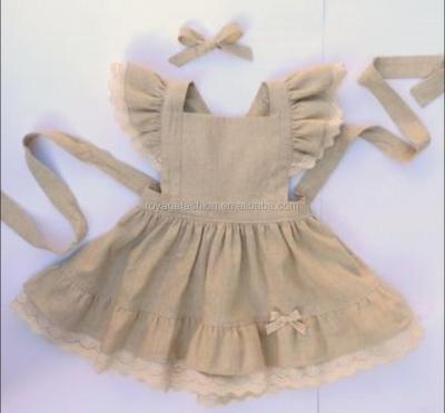 China Breathable Vintage Ivory Lace Ruffle Babies Linen Dress for sale