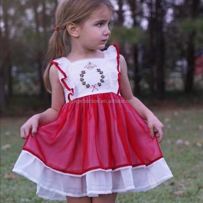 China Breathable Babies Smocked Red Embroidery Princess Ruffle Dress for sale