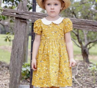 China Newest Babies Boutique Peter Pan Breathable Collar Mustard Floral Dress Dress for sale