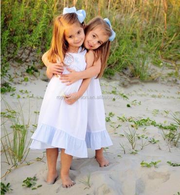 China Breathable Cute Girls Kids Float Sleeve Sunbathing Baby Cotton Seersucker Ruffle Dress for sale