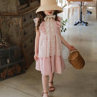 China Two-piece faux sleeveless breathable girl's dress with sweet lace summer dress the beautiful for sale