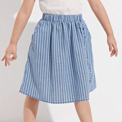 China Breathable Babies Ruffle Kids Striped Skirt Knee-Length Trim With Pockets for sale