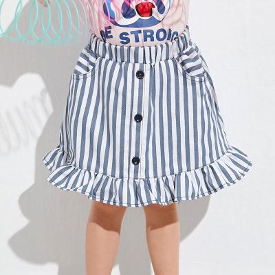 China Boutique Breathable Toddler Button Front Cute Ruffle Hem Girls Striped Knee-Length Skirt for sale