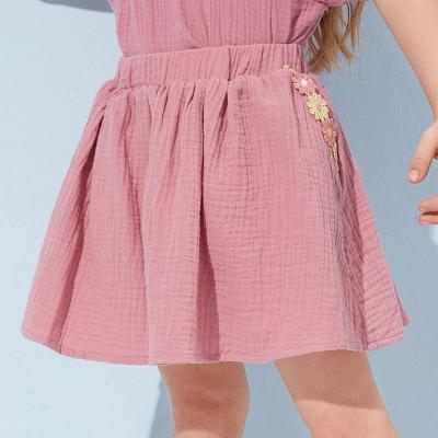 China Breathable Girls Fashion Applique Pocket Dress Elastic Waist Kids Chiffon Skirt for sale