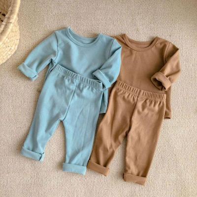 China Unisex Baby Casual Loose Solid Color Pajamas Clothes Sets Toddler Casual Suits for sale