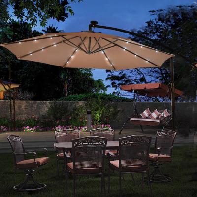 China Lightweight High Quality Cantilever Umbrella Parts 12ft Led Banana Garden Patio Heavy Duty Umbrella With Solar Powered Led for sale