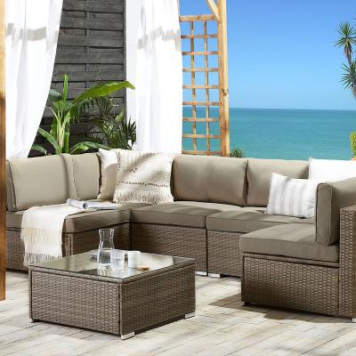 China New Arrival 5 seaters rattan garden furniture sofa set comfortable outdoor patio leisure wicker corner sofa chair with coffee table for sale