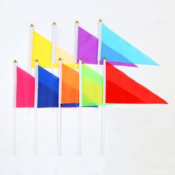 China Hot Selling Custom Sports Advertising Colorful Waving Hand Flag Road Safety Flag Triangle Hand Printing Waving Warning Flag for sale