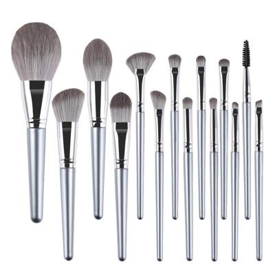 China Angular Blush Pink Wood Handle Private Label Synthetic Nylon Hair Makeup Brush Set For Ladies Make Up Tool 14PCS SET for sale