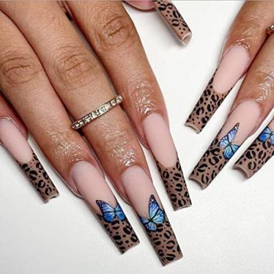 China Insane easy to apply& remove faux nails leopard butterfly long press on nails acrylic Bellarina stick on nails for sale