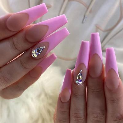 China Insane easy to apply& remove nails amazon hot selling faux pink Crystal Ballerina Acrylic Press On Nails for sale