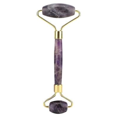 China Purple Jade Roller And Guasha Scraper Amethyst Jade Roller Skin Gym Noiseless Face Lift Tool for sale