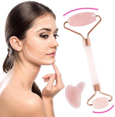 China Whitening Quartz Roller Slimming Face Massager Jade Facial Massage Roller Stone Natural Skin Beauty Care Set DHL Fedex West Sea for sale