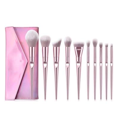 China Angular Blush Wholesale 10pcs Makeup Rose Gold Private Label Synthetic Personalized Set Brush With Brush Bag for sale