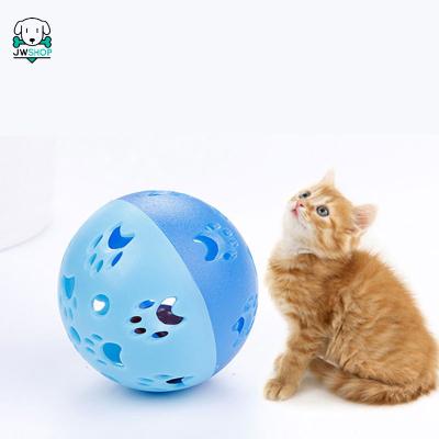 China 1PC Cat Bell Toy Durable Candy Color Viable Paw Print Hollowed- Cat Ball with Bell Ring Interactive Ball Toy Funny Pet Toy Suppllies for sale