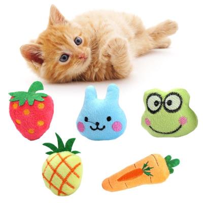 China Sustainable Organic Catnip Stuffed Cat Plush Red Yellow Orange Interactive Fish Toy Fruit Animal Design Cute Green Blue Soft Fun for sale