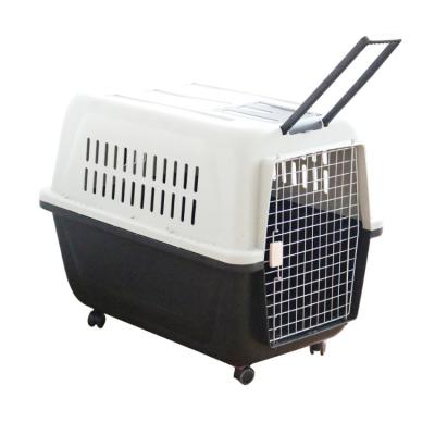 China Top-Load Breathable Portable Two-Door Pet Kennel , Plastic Travel Pet Crate With Wheels for sale