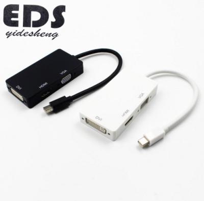 China Computer 3 in 1 Mini Display Port DP Thunderbolt to DVI+VGA+HD Adapter for MacBook Pro Black and White for sale