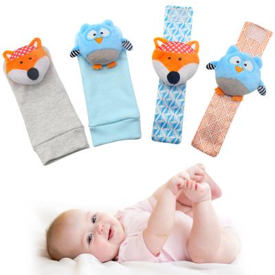 China 4pc Eco-Friendly 0-12 Months Baby Rattle Toys Fox Wrist Rattle and Foot Bumps Cute Cartoon Animal Baby Bumps Rattle Toys for sale