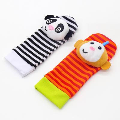 China Wholesale Funny Baby Gift AUGLEKA Panda Monkey Early Educational Doll Plush Toddler Kids Baby Bed Bell Ring Socks Ratchet Toy for sale