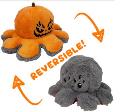 China AUGLEKA Newest Pumpkins 20cm Halloween Reversible Octopus Plush Eco-friendly Toy Stuffed Flip Mood Angry Emotion Eco-Friendly for sale