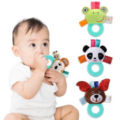 China Eco-Friendly Newborn Baby Ratchets Rabbit Bear Grasp Ability Training Toys Infant Stroller Bed Hanging Bell Plush Dolls for sale