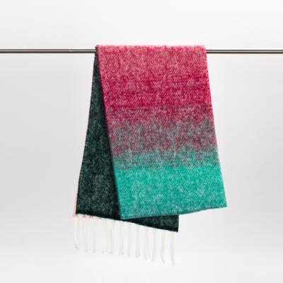 China Tassel Scarves Winter Fashion Wool Gradient Color Nylon Acrylic Woven Knitted Scarf For Women for sale