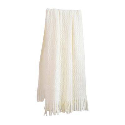 China Anti-Bacteria Thick Knit Blanket Manufacturer Blanket White Melange Travel Throws Knitted Fleece Blanket for sale