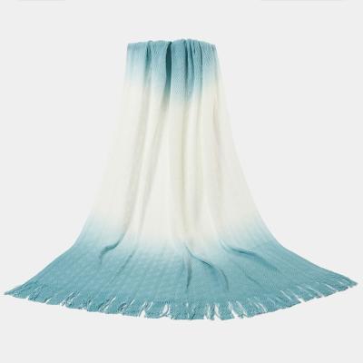 China Anti-Pilling Gradient Color Acrylic Cable Knit Thick Soft Comfortable Knitted Sherpa Throw Blanket Fleece Blankets for sale