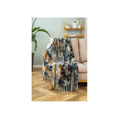 China Anti-bacteria Tie Dye Chenille Super Soft Knitted Acrylic Throw Sofa Cover For Winter for sale