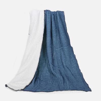 China Wholesale Knitting Weighted Heating Blue Anti-Pilling Knit Knitted Throw Blankets For Sofa Winter Bed for sale