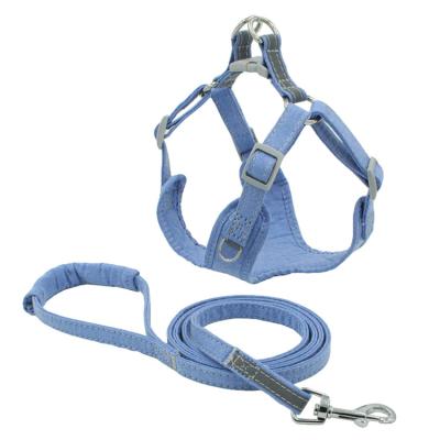 China Padded Breathable 100% Cotton Dog Harness Vest Set Wholesale High Quality Outdoor Pet Accessories Reflective Dog Chest Strap for sale