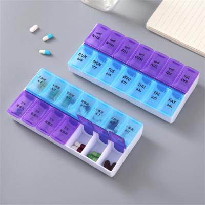 China New Design 14 Grids 2 Size Viable Plastic Medicine Box Packs One Week For Older for sale