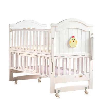 China Chocchick Multi-Uses Cartoon Babies Modern White Painted Twin Convertible Newborn Baby Playpen Playpen Bed Wooden Hutch With Large Storage for sale